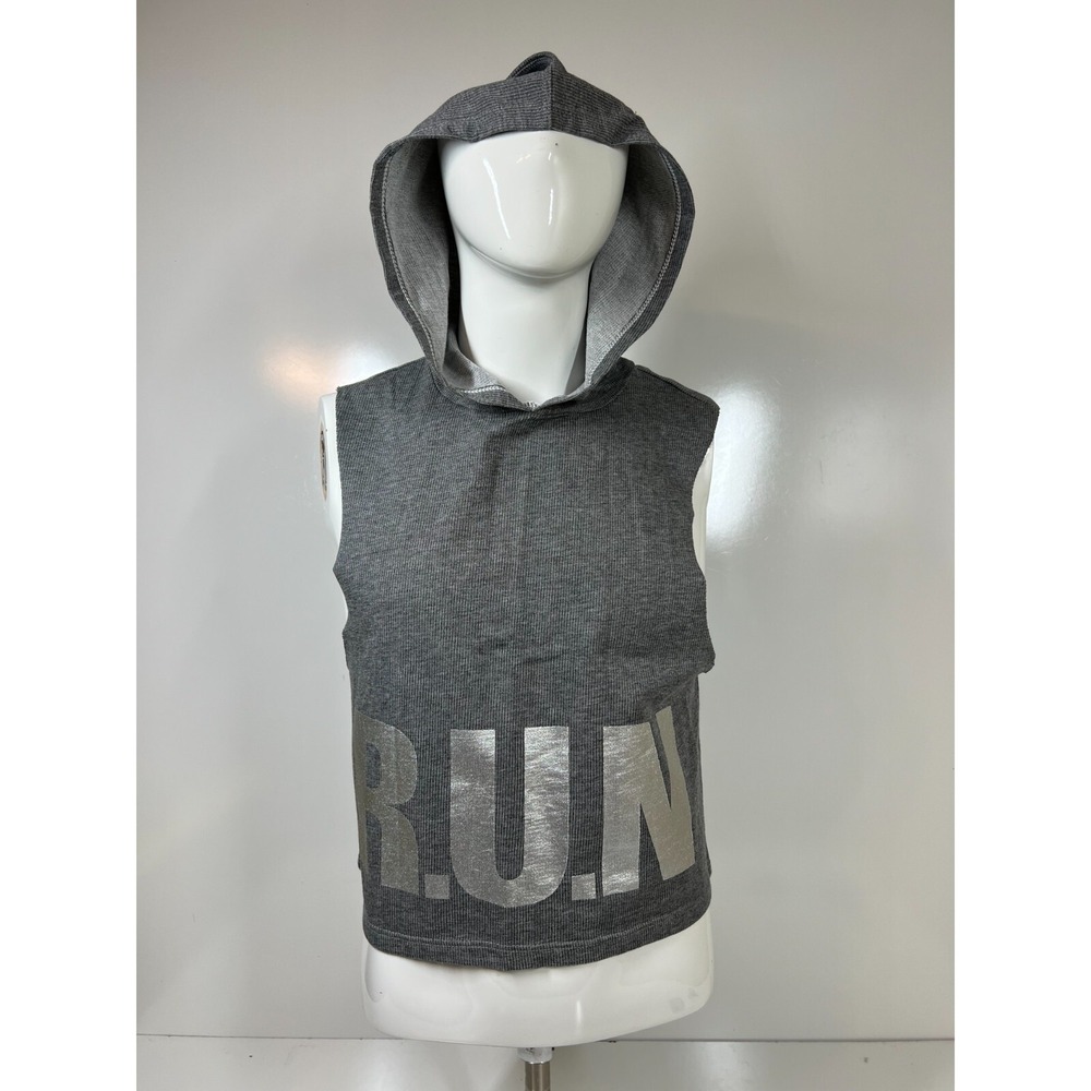 NWT TheFreeYoga Gray Hooded Sleeveless Cropped Top Athletic Tank Top Womens SZ L